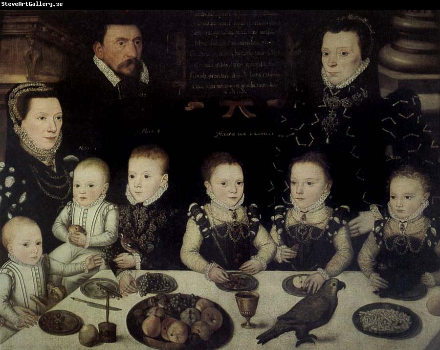 unknow artist Lord Cobham with his wife and her sister Jane and their six Children painted in 1567